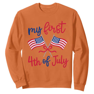 My First 4th of July Crossed American Flags Bow Sweatshirt Patriotic Baby Girl Holiday Milestone