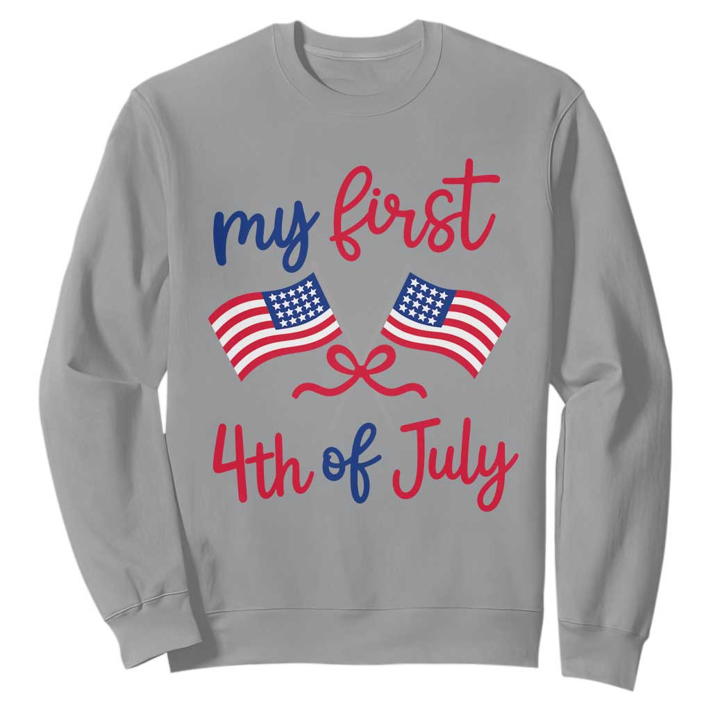 My First 4th of July Crossed American Flags Bow Sweatshirt Patriotic Baby Girl Holiday Milestone