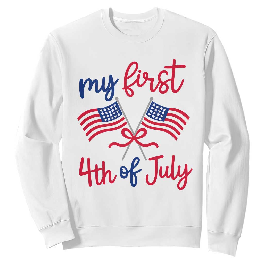 My First 4th of July Crossed American Flags Bow Sweatshirt Patriotic Baby Girl Holiday Milestone