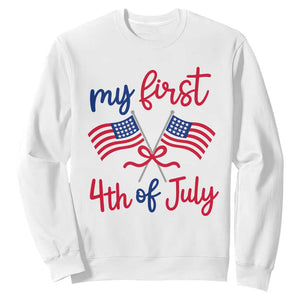 My First 4th of July Crossed American Flags Bow Sweatshirt Patriotic Baby Girl Holiday Milestone