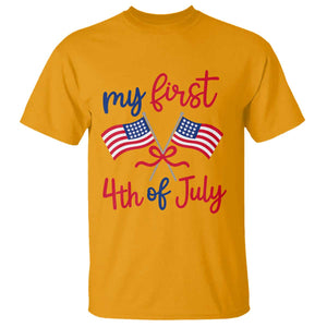 My First 4th of July Crossed American Flags Bow T Shirt Patriotic Baby Girl Holiday Milestone