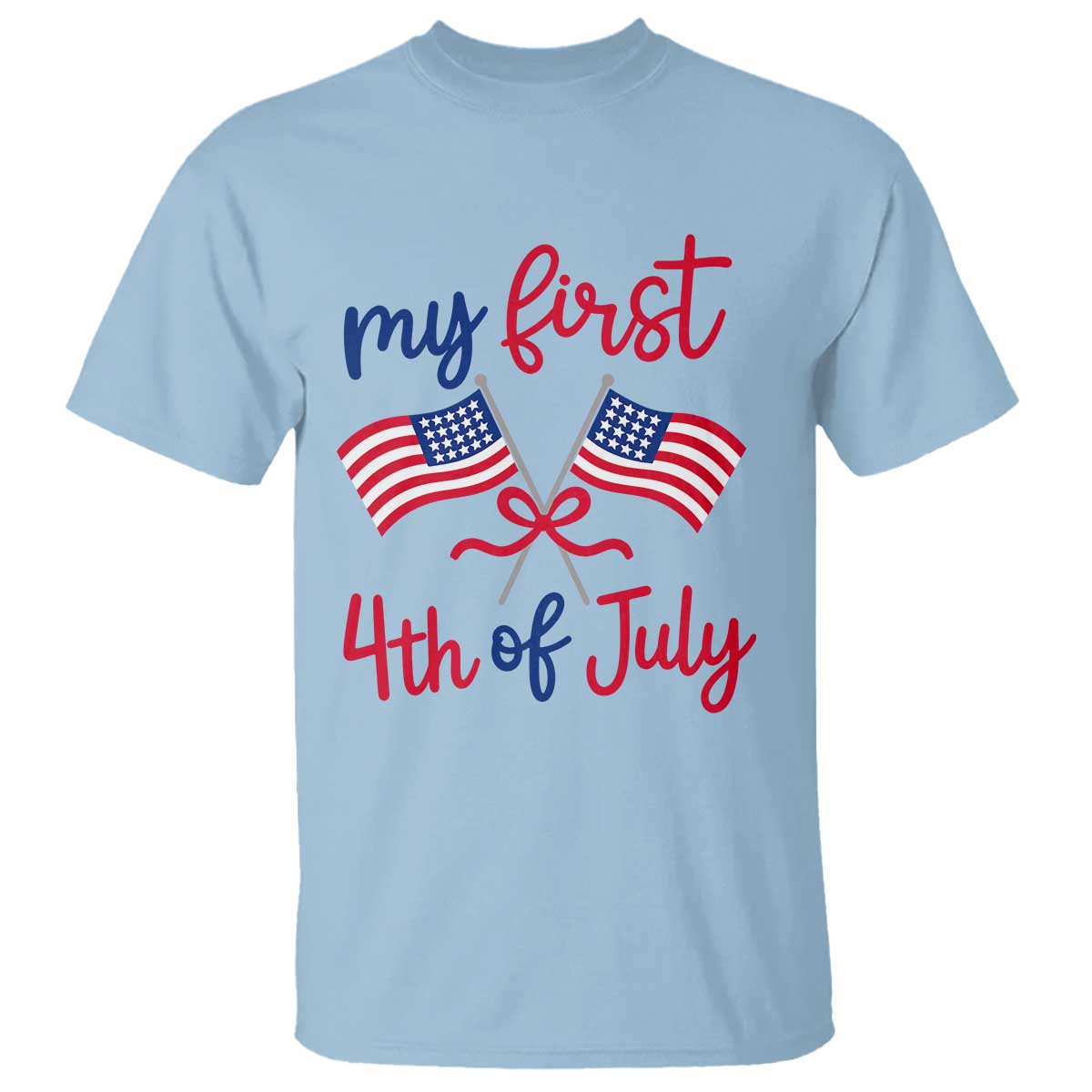My First 4th of July Crossed American Flags Bow T Shirt Patriotic Baby Girl Holiday Milestone