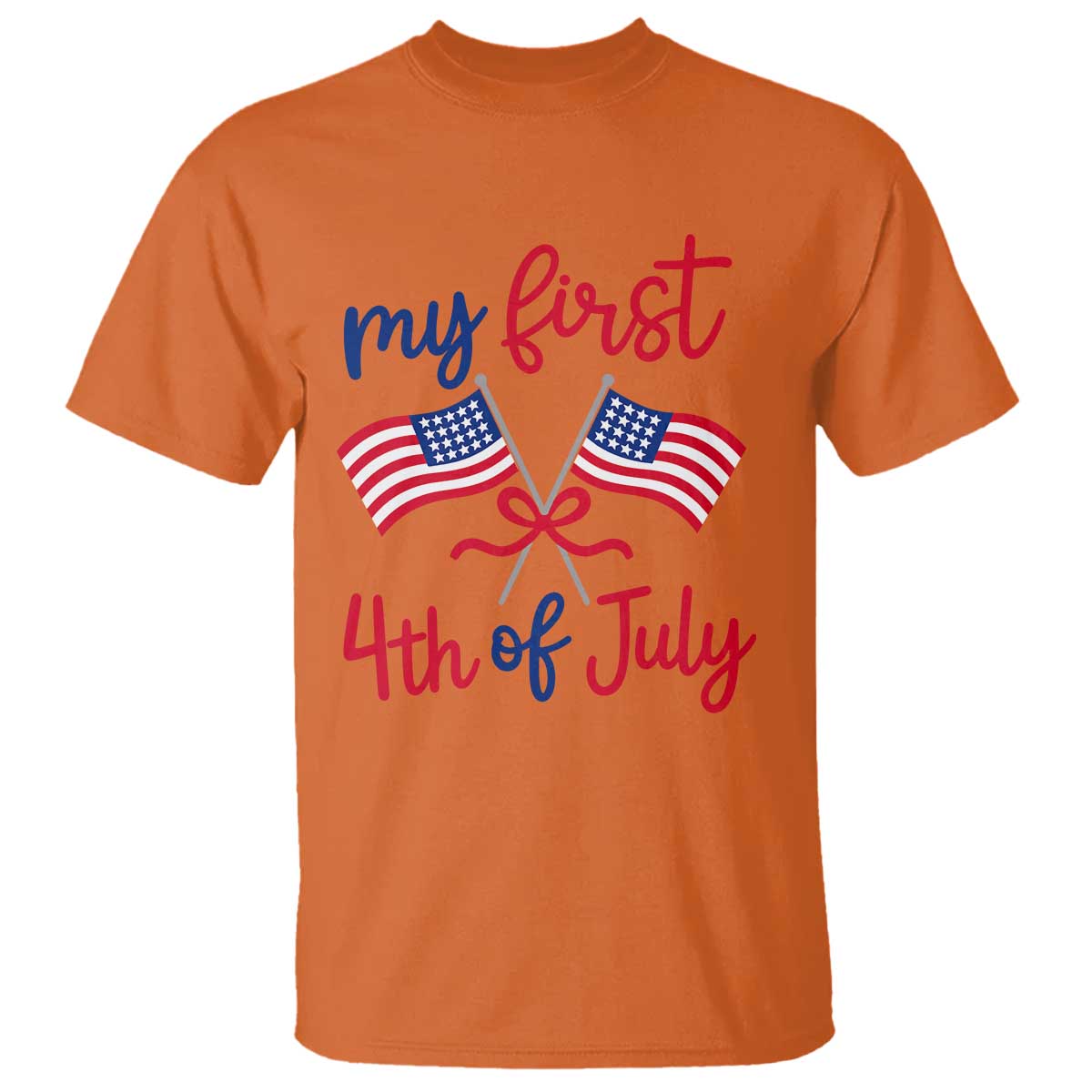 My First 4th of July Crossed American Flags Bow T Shirt Patriotic Baby Girl Holiday Milestone