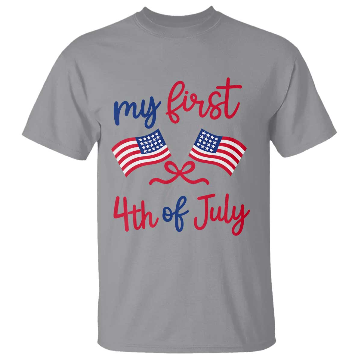 My First 4th of July Crossed American Flags Bow T Shirt Patriotic Baby Girl Holiday Milestone