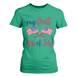 My First 4th of July Crossed American Flags Bow T Shirt For Women Patriotic Baby Girl Holiday Milestone
