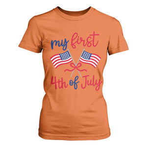 My First 4th of July Crossed American Flags Bow T Shirt For Women Patriotic Baby Girl Holiday Milestone