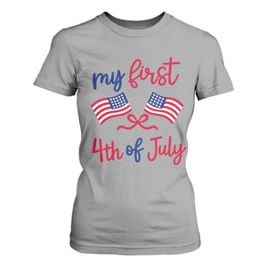 My First 4th of July Crossed American Flags Bow T Shirt For Women Patriotic Baby Girl Holiday Milestone