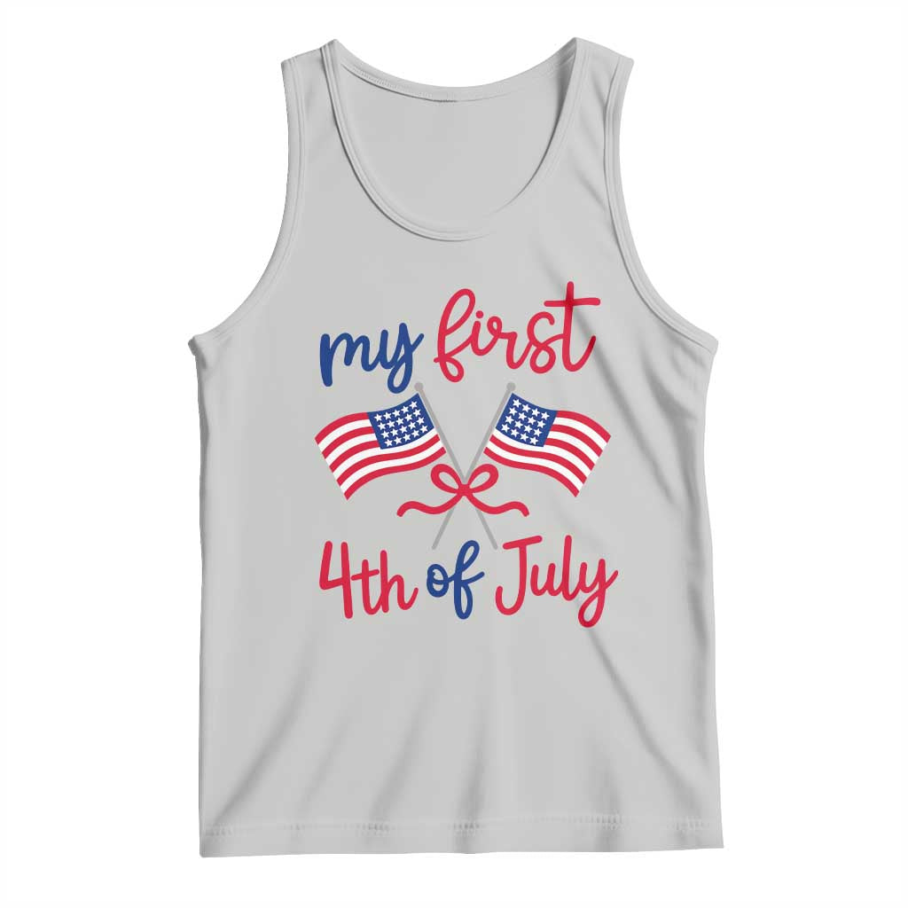 My First 4th of July Crossed American Flags Bow Tank Top Patriotic Baby Girl Holiday Milestone