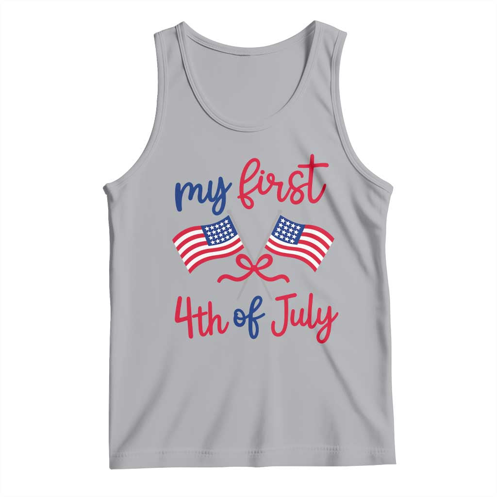 My First 4th of July Crossed American Flags Bow Tank Top Patriotic Baby Girl Holiday Milestone