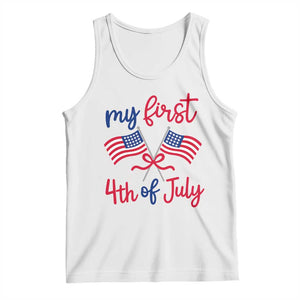 My First 4th of July Crossed American Flags Bow Tank Top Patriotic Baby Girl Holiday Milestone