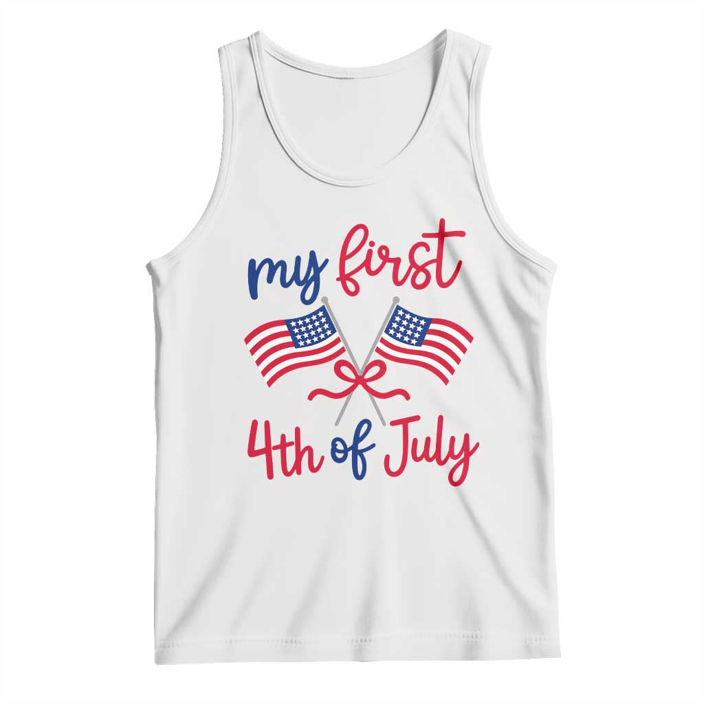 My First 4th of July Crossed American Flags Bow Tank Top Patriotic Baby Girl Holiday Milestone TS02 White Print Your Wear