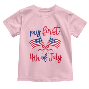 My First 4th of July Crossed American Flags Bow Toddler T Shirt Patriotic Baby Girl Holiday Milestone