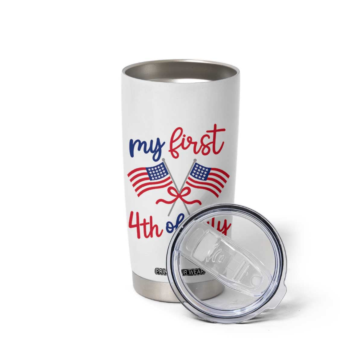 My First 4th of July Crossed American Flags Bow Tumbler Cup Patriotic Baby Girl Holiday Milestone