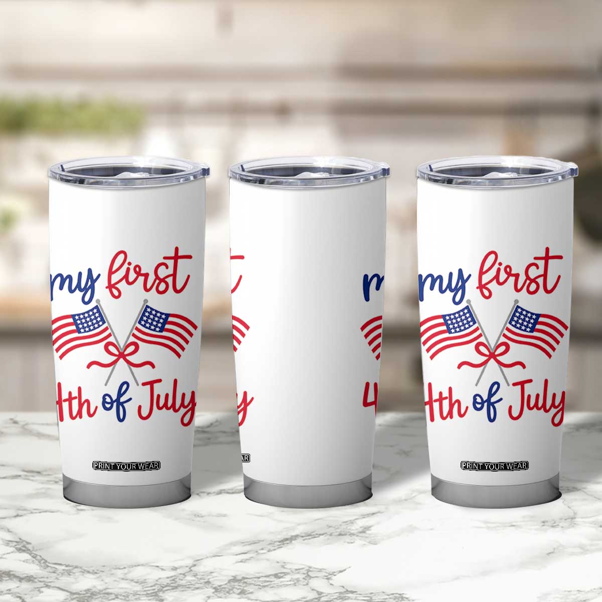 My First 4th of July Crossed American Flags Bow Tumbler Cup Patriotic Baby Girl Holiday Milestone