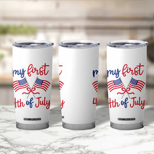 My First 4th of July Crossed American Flags Bow Tumbler Cup Patriotic Baby Girl Holiday Milestone