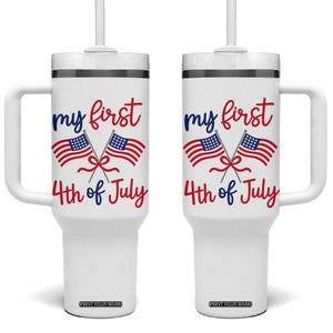 My First 4th of July Crossed American Flags Bow Tumbler With Handle Patriotic Baby Girl Holiday Milestone