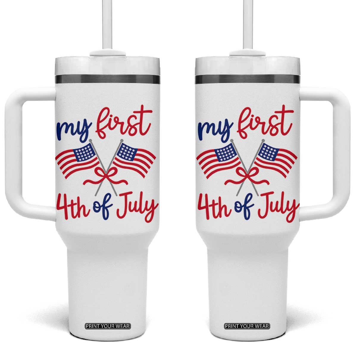 My First 4th of July Crossed American Flags Bow Tumbler With Handle Patriotic Baby Girl Holiday Milestone TS02 One Size: 40 oz White Print Your Wear