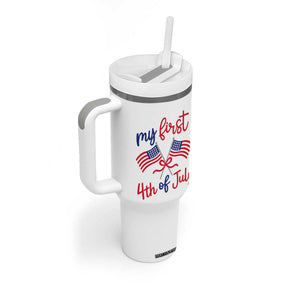 My First 4th of July Crossed American Flags Bow Tumbler With Handle Patriotic Baby Girl Holiday Milestone