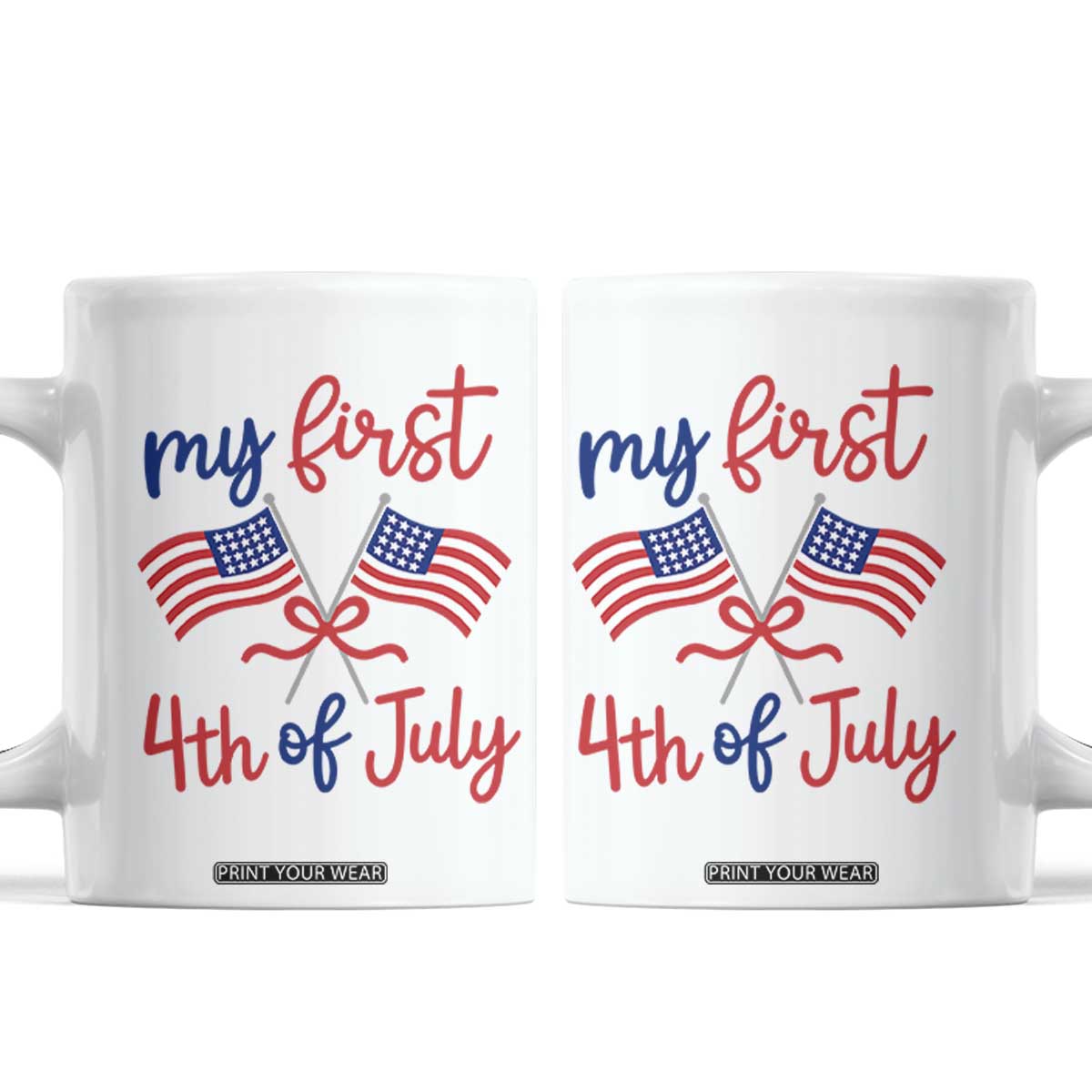 My First 4th of July Crossed American Flags Bow Coffee Mug Patriotic Baby Girl Holiday Milestone