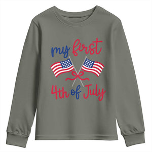 My First 4th of July Crossed American Flags Bow Youth Sweatshirt Patriotic Baby Girl Holiday Milestone