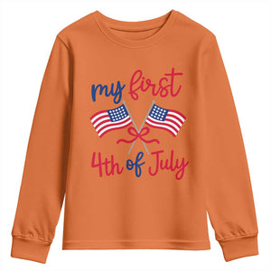 My First 4th of July Crossed American Flags Bow Youth Sweatshirt Patriotic Baby Girl Holiday Milestone