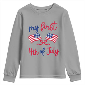 My First 4th of July Crossed American Flags Bow Youth Sweatshirt Patriotic Baby Girl Holiday Milestone