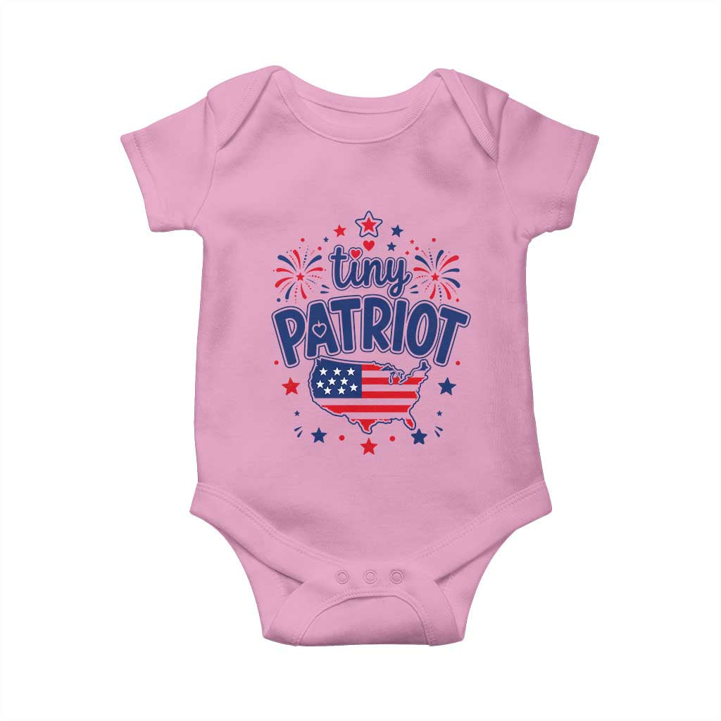 Tiny Patriot 4th of July Fireworks Baby Onesie USA Map American Flag Red White and Blue Patriotic Holiday
