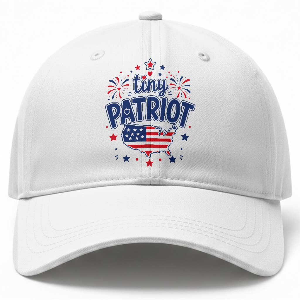 Tiny Patriot 4th of July Fireworks Baseball Cap USA Map American Flag Red White and Blue Patriotic Holiday TS02 Print Your Wear