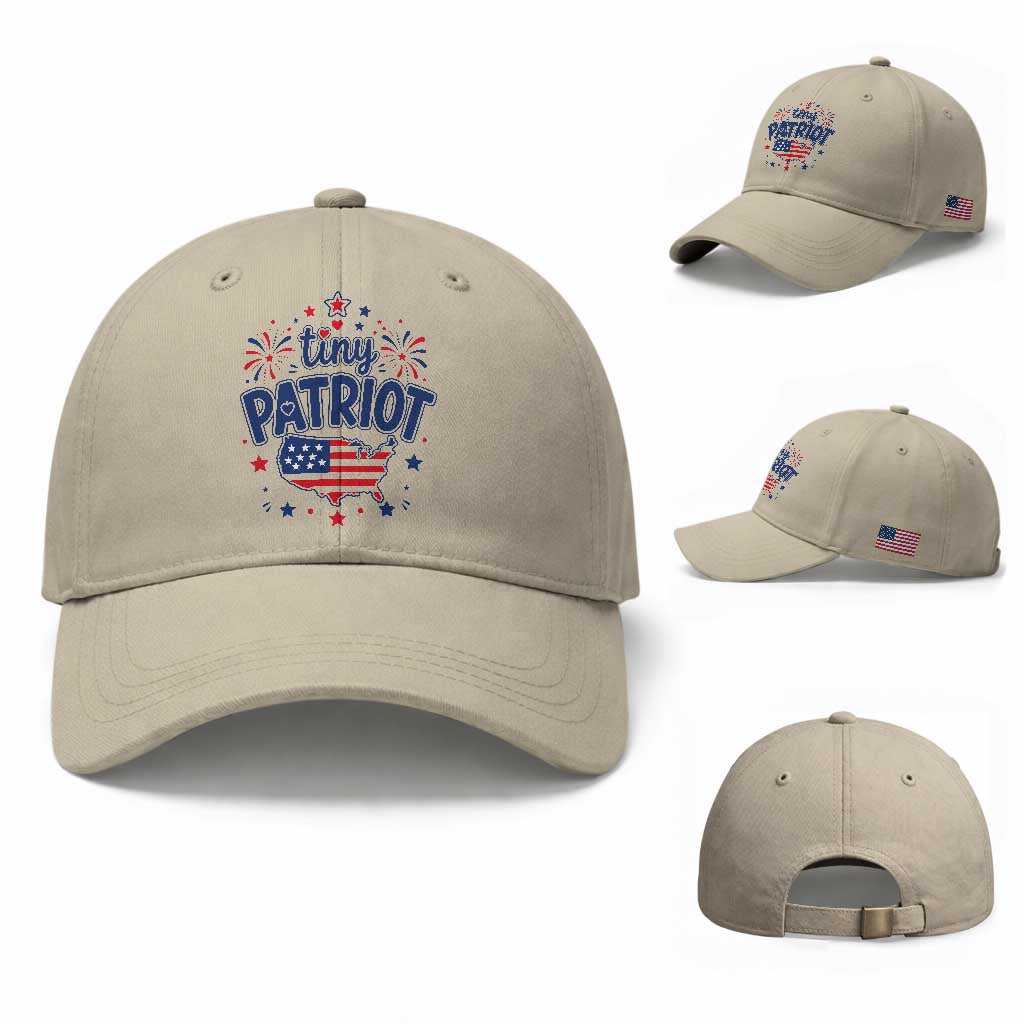 Tiny Patriot 4th of July Fireworks Baseball Cap USA Map American Flag Red White and Blue Patriotic Holiday