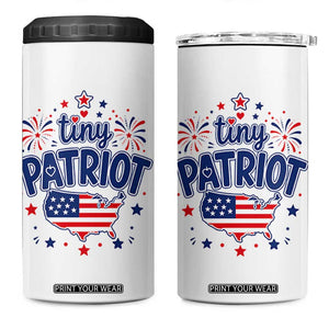 Tiny Patriot 4th of July Fireworks 4 in 1 Can Cooler Tumbler USA Map American Flag Red White and Blue Patriotic Holiday