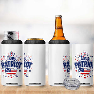 Tiny Patriot 4th of July Fireworks 4 in 1 Can Cooler Tumbler USA Map American Flag Red White and Blue Patriotic Holiday