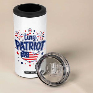 Tiny Patriot 4th of July Fireworks 4 in 1 Can Cooler Tumbler USA Map American Flag Red White and Blue Patriotic Holiday