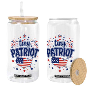 Tiny Patriot 4th of July Fireworks Glass Can USA Map American Flag Red White and Blue Patriotic Holiday