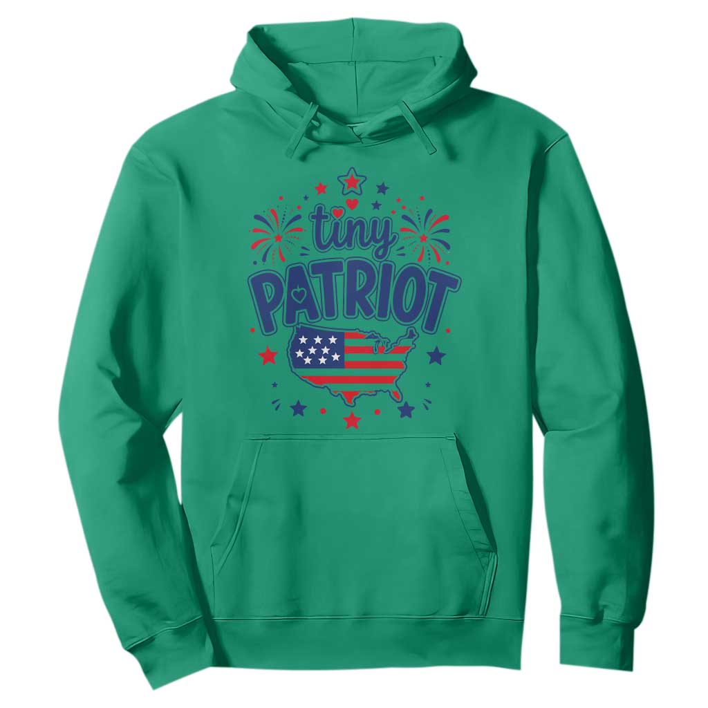 Tiny Patriot 4th of July Fireworks Hoodie USA Map American Flag Red White and Blue Patriotic Holiday
