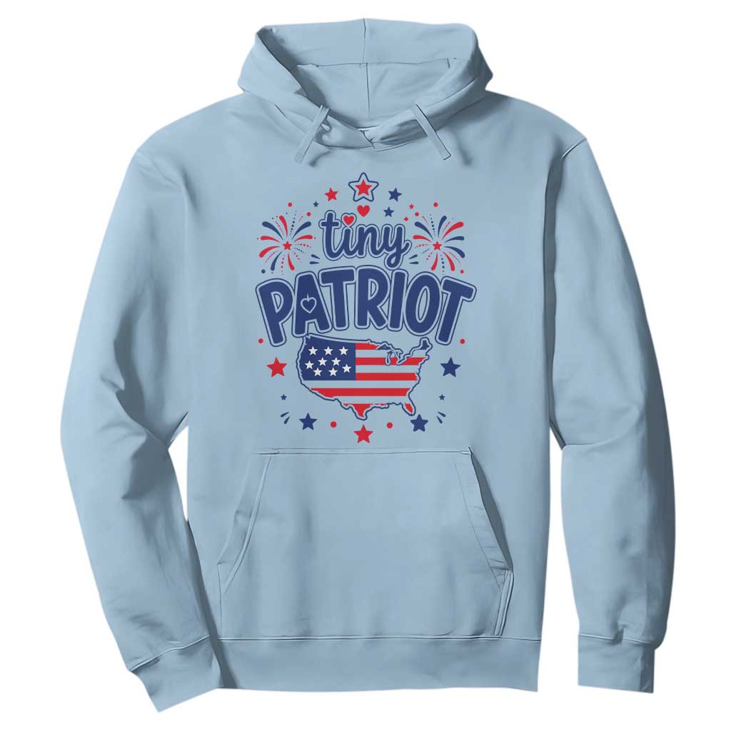 Tiny Patriot 4th of July Fireworks Hoodie USA Map American Flag Red White and Blue Patriotic Holiday