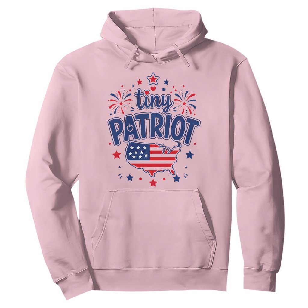 Tiny Patriot 4th of July Fireworks Hoodie USA Map American Flag Red White and Blue Patriotic Holiday