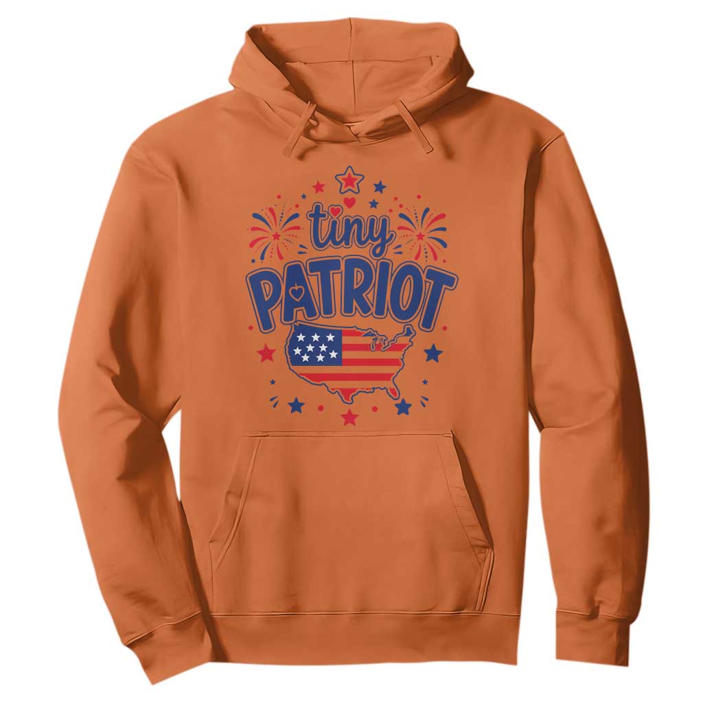 Tiny Patriot 4th of July Fireworks Hoodie USA Map American Flag Red White and Blue Patriotic Holiday
