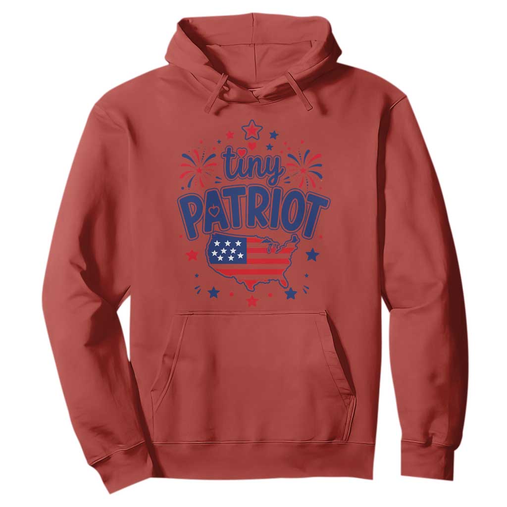 Tiny Patriot 4th of July Fireworks Hoodie USA Map American Flag Red White and Blue Patriotic Holiday