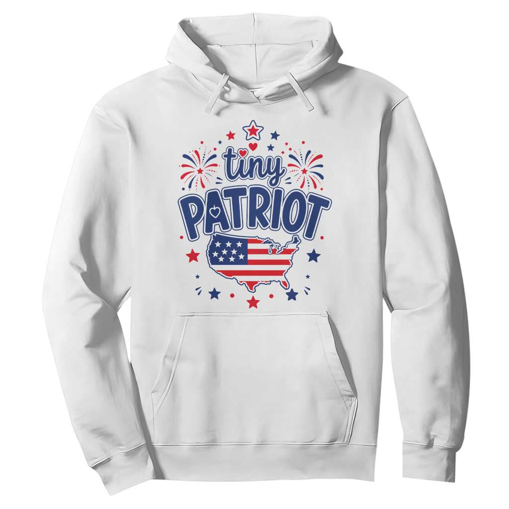 Tiny Patriot 4th of July Fireworks Hoodie USA Map American Flag Red White and Blue Patriotic Holiday