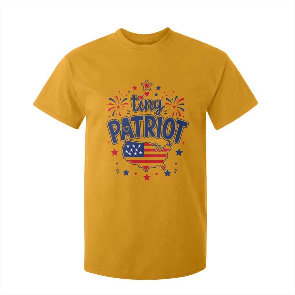 Tiny Patriot 4th of July Fireworks T Shirt For Kid USA Map American Flag Red White and Blue Patriotic Holiday