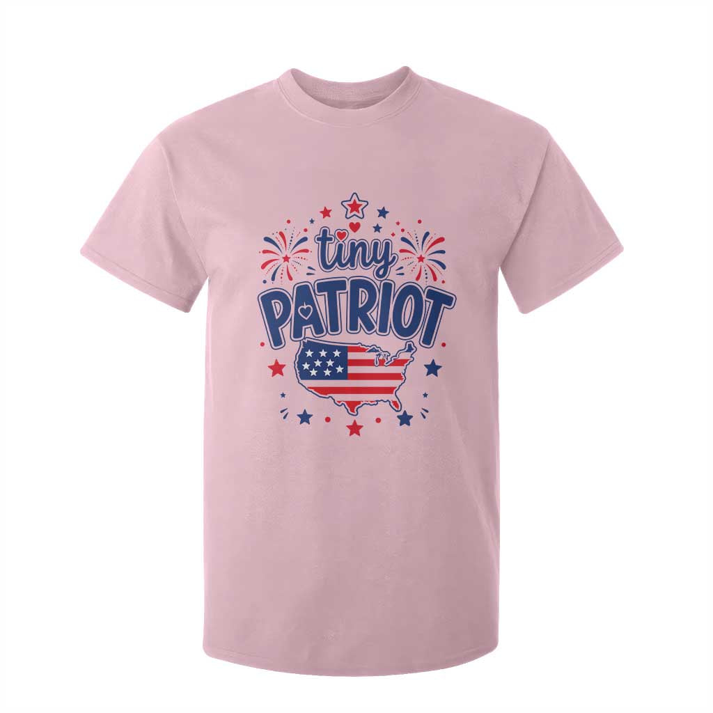 Tiny Patriot 4th of July Fireworks T Shirt For Kid USA Map American Flag Red White and Blue Patriotic Holiday