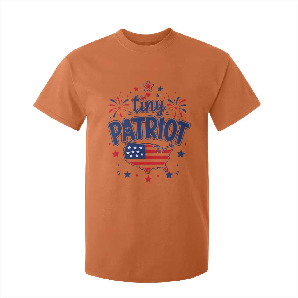 Tiny Patriot 4th of July Fireworks T Shirt For Kid USA Map American Flag Red White and Blue Patriotic Holiday