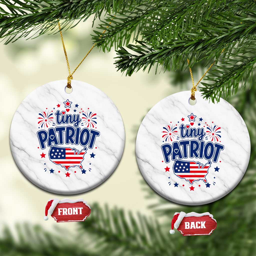Tiny Patriot 4th of July Fireworks Ceramic Ornament USA Map American Flag Red White and Blue Patriotic Holiday