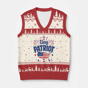 Tiny Patriot 4th of July Fireworks V-Neck Knit Sweater Vest USA Map American Flag Red White and Blue Patriotic Holiday