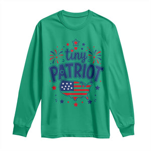 Tiny Patriot 4th of July Fireworks Long Sleeve Shirt USA Map American Flag Red White and Blue Patriotic Holiday