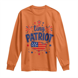 Tiny Patriot 4th of July Fireworks Long Sleeve Shirt USA Map American Flag Red White and Blue Patriotic Holiday