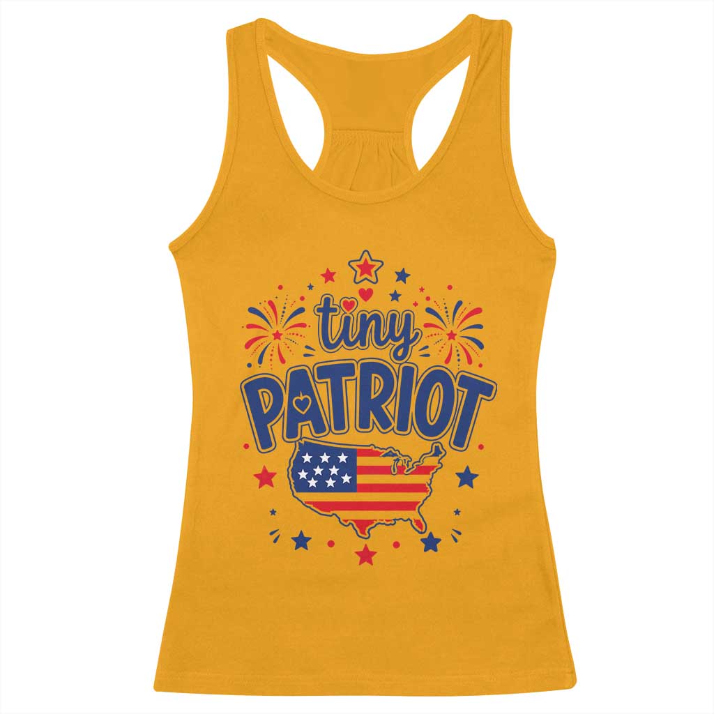Tiny Patriot 4th of July Fireworks Racerback Tank Top USA Map American Flag Red White and Blue Patriotic Holiday