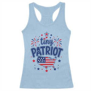 Tiny Patriot 4th of July Fireworks Racerback Tank Top USA Map American Flag Red White and Blue Patriotic Holiday