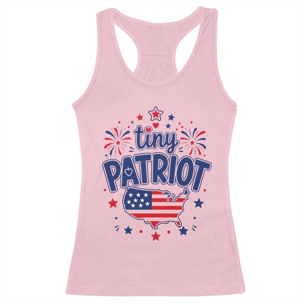 Tiny Patriot 4th of July Fireworks Racerback Tank Top USA Map American Flag Red White and Blue Patriotic Holiday