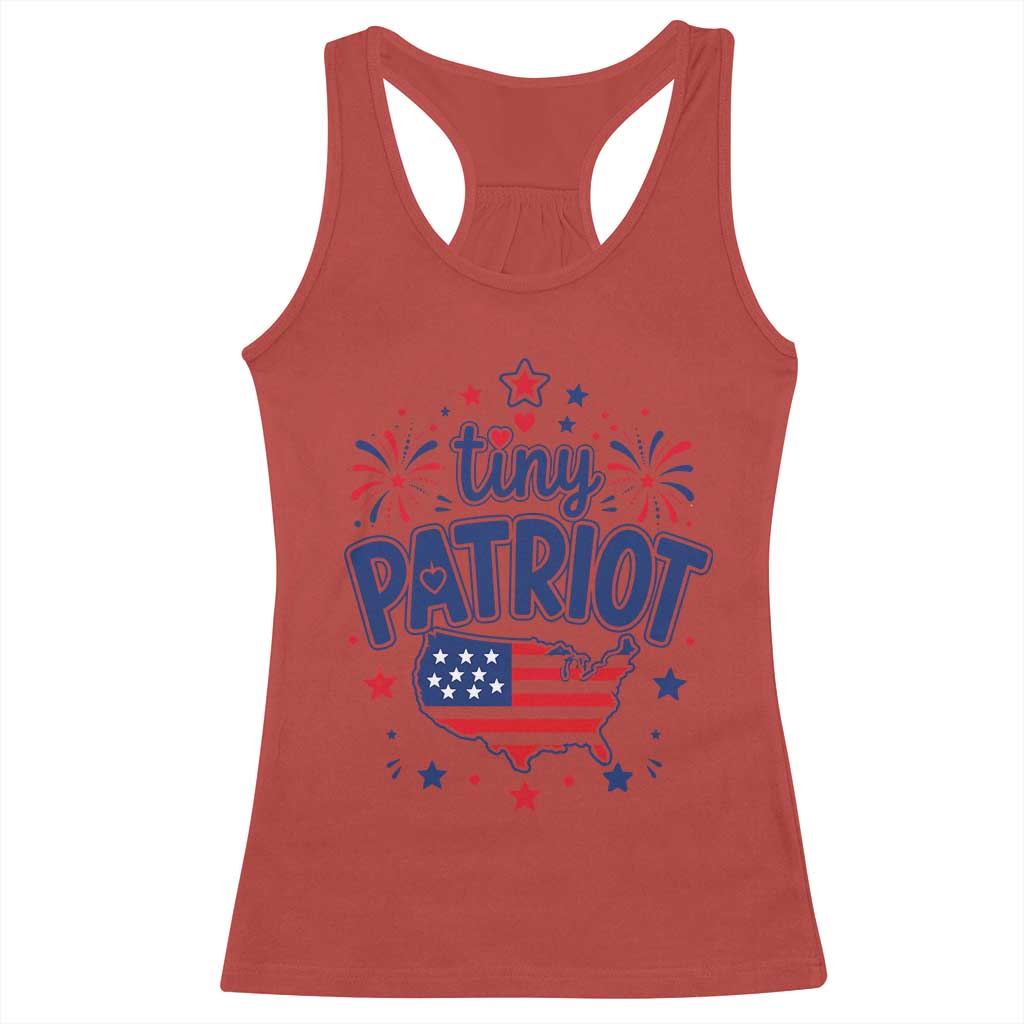 Tiny Patriot 4th of July Fireworks Racerback Tank Top USA Map American Flag Red White and Blue Patriotic Holiday